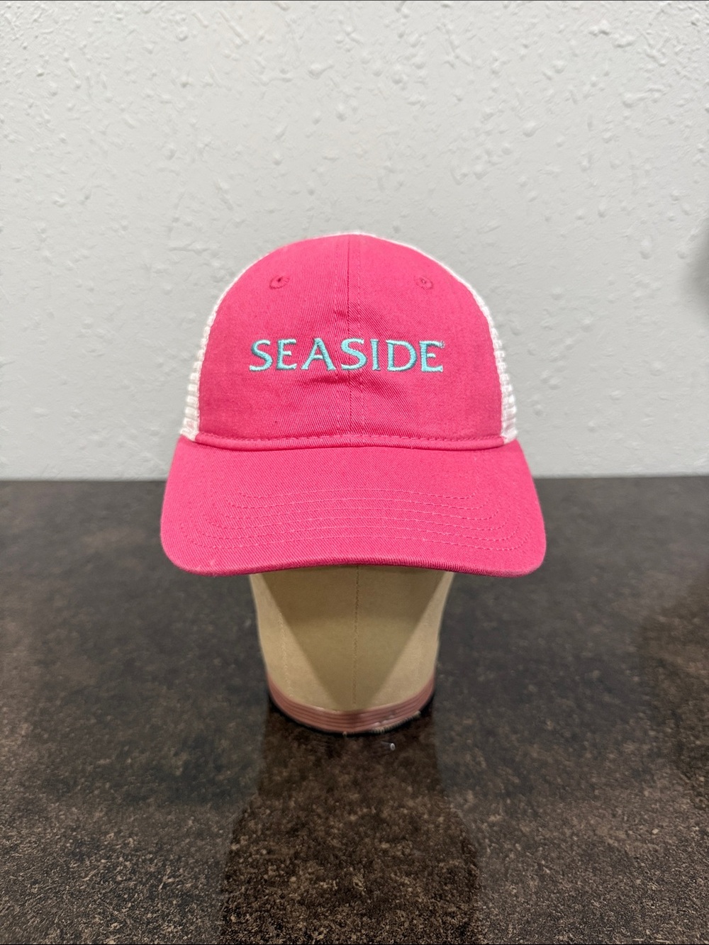 Seaside Embroidered Pink Trucker Hat